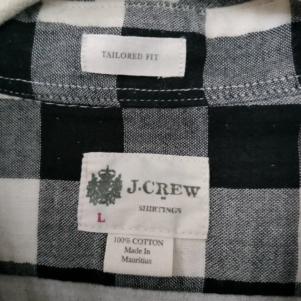 J Crew Tailor Fit Mens Black White Buffalo Check Flannel Cotton Shirt L Preppy